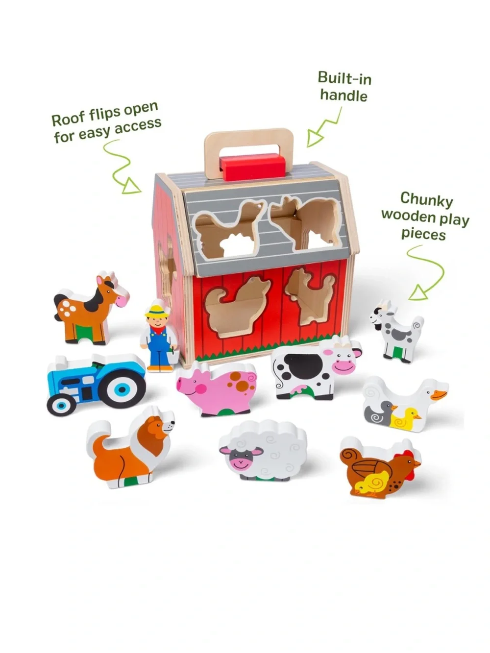 Melissa & Doug Take-Along Wooden Toy Barn with Farm Animals Shape Sorter *NEW*